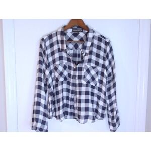 Living Doll Navy Plaid Shirt Button Down Long‎ Sleeve Casual Top Sz XL /#5194